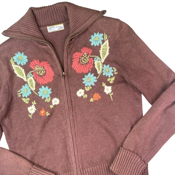 Heirloom Collectibles Sweaters - VTG Y2K Brown Floral Sweater Cardigan M Cottagecore Embroidered Grannycore Fall